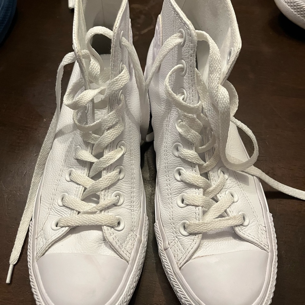 White leather converse high top